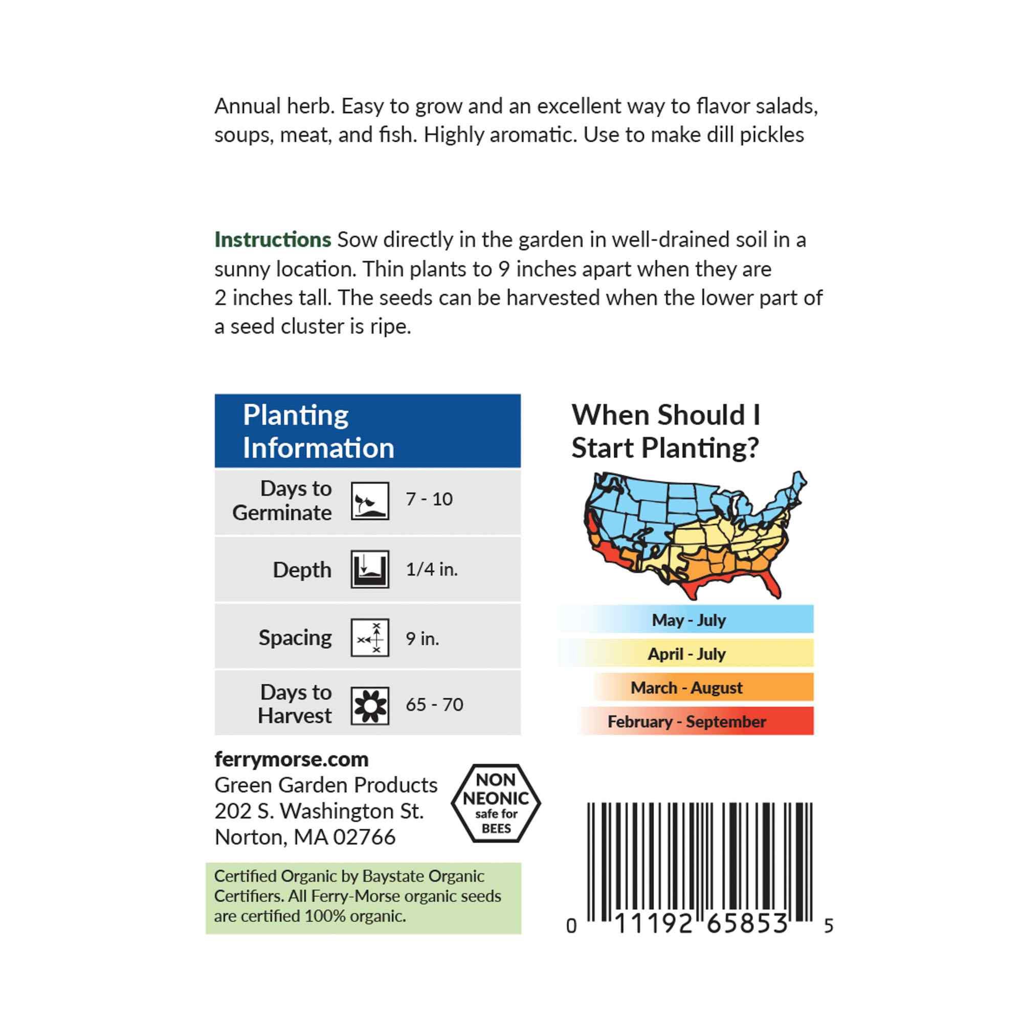 Ferry-Morse dill seed packet